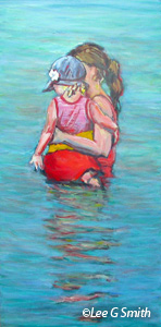 Baby Girl and Mom Testing Water