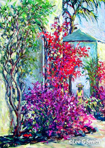 Bougainvillea and Lady on Bougainvillea Lane