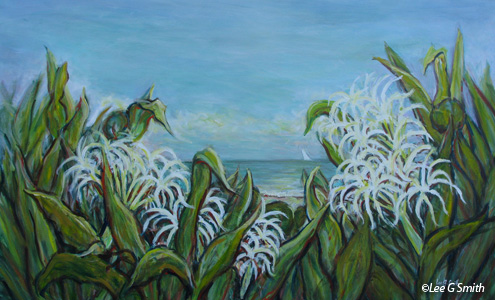 Crinum Lilies and Cumulous Clouds