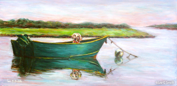 Dog in Green Boat