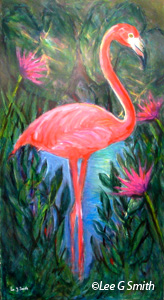 Flamingo In A Tropical Garden