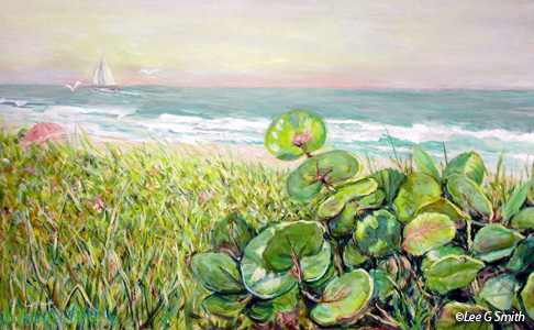 Sea Grapes and Pink Umbrella
