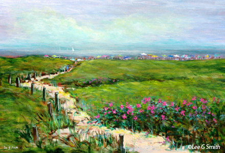 Bank Street Beach Path and Umbrellas