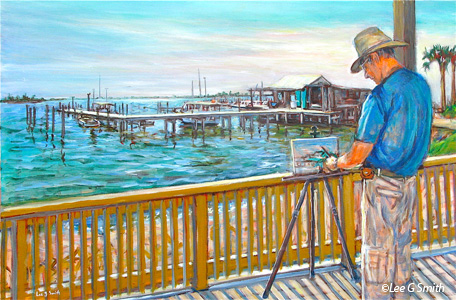 Bill Painting At Crab-E-Bill's