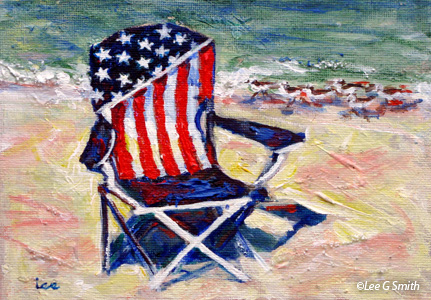 Patriotic Beach Chair and Sandpipers