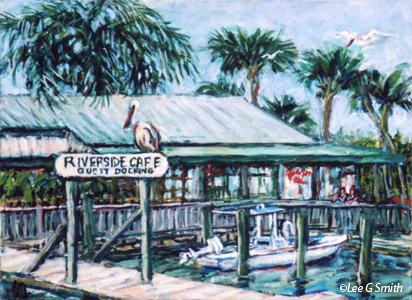 Riverside Cafe with Pelican